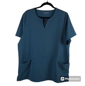 Mandala V-Neck‎ Double Pocket Shirt Medical Scrub Teal Top Size XL